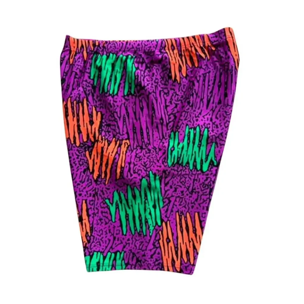 Vintage 80s 90s Insport Fuchsia Purple Neon Abstract Brushstroke Bike Shorts M